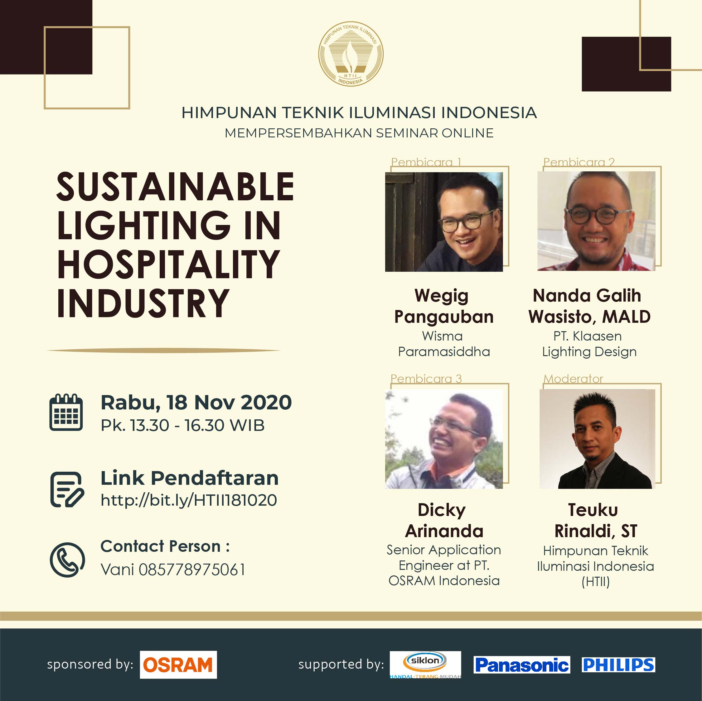 Poster Resmi Seminar Sustainable Lighting in Hospitality Industry HTII