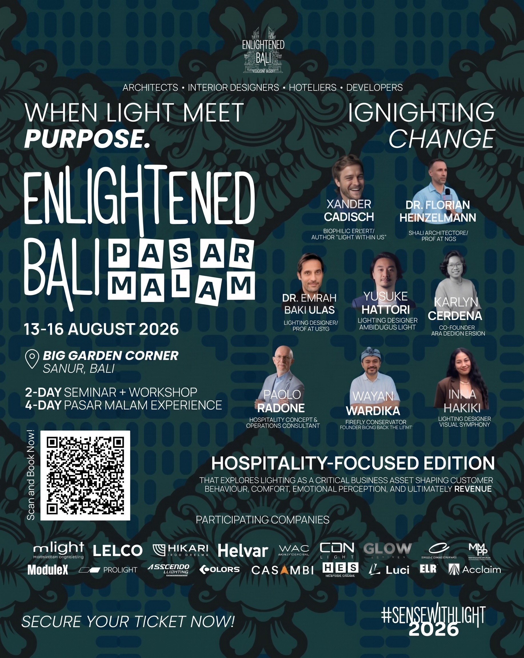 Poster Enlightened Bali 2026 — Festival Cahaya, Desain, dan Budaya bertema PASAR Malam